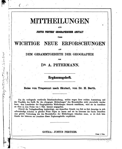 Dr. Barth's Reise von Trapezunt durch die nördliche Hälfte Kleinasiens nach Scutari