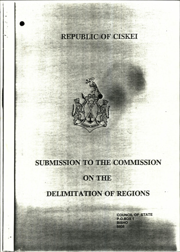 Republic of Ciskei. Submission to the Commission on the delimitation of regions