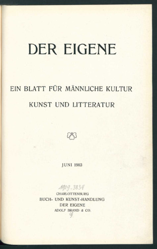 Der Eigene: Ein Blatt für männliche Kultur, Kunst und Litteratur, Juni 1903