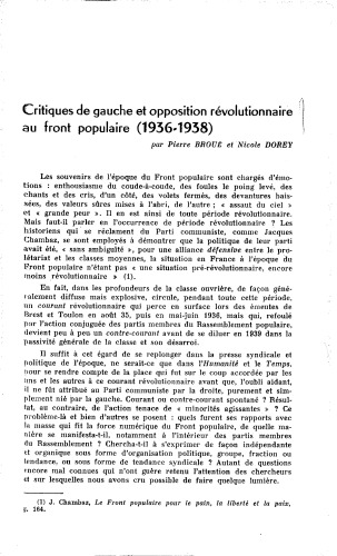 Critiques de gaucge et opposition révolutionnaire au front populaire (1936-1938)