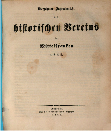 Jahresbericht des Historischen Vereins in Mittelfranken