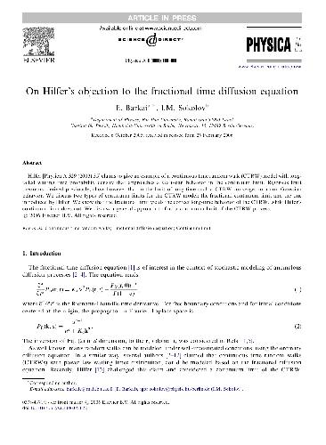 Fractional time diffusion PhysA
