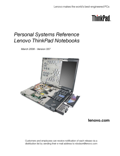 Personal Systems Reference: Lenovo ThinkPad Notebooks - March 2008, Version 337