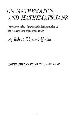 On Mathematics and Mathematicians