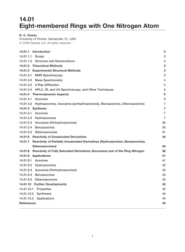 Compr. Heterocyclic Chem. III Vol.14 Eight-membered and larger Heterocyclic Rings, Other Seven-membered Rings