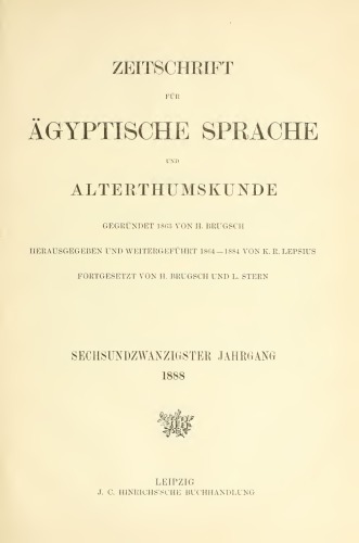 Zeitschrift für Ägyptische Sprache und Altertumskunde
