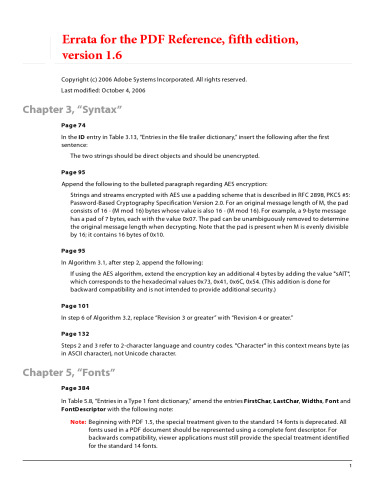Errata for the PDF Reference, fifth edition, version 1.6