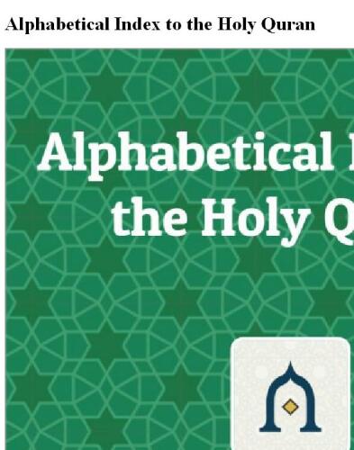 Alphabetical Index to the Holy Quran