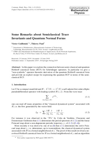Communications In Mathematical Physics - Volume 294