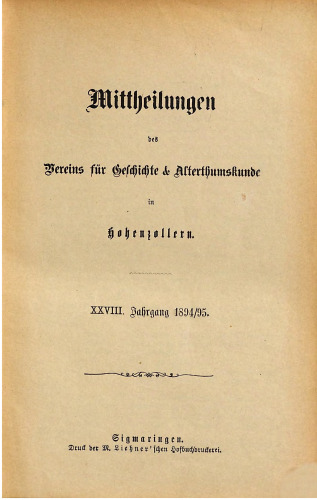 Mitteilungen des Vereins für Geschichte und Altertumskunde in Hohenzollern
