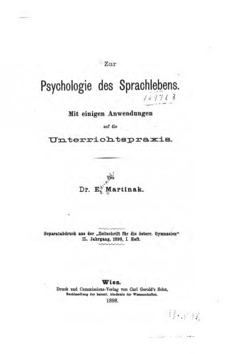Zur Psychologie des Sprachlebens
