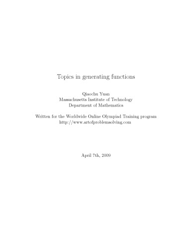 Topics in generating functions [Lecture notes]