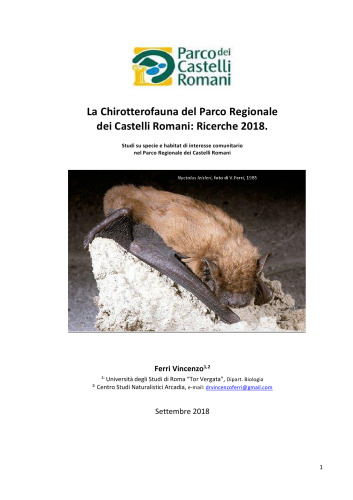 La Chirotterofauna del Parco Regionale dei Castelli Romani: Ricerche 2018