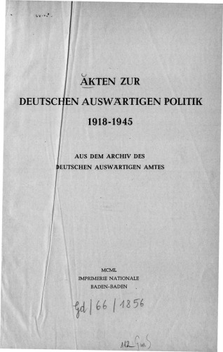 Von Neurath zu Ribbentrop : September 1937 — September 1938