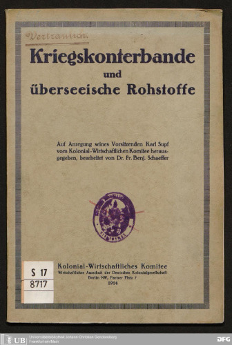 Kriegskonterbande und überseeische Rohstoffe