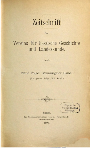 Zeitschrift des Vereins für hessische Geschichte und Landeskunde
