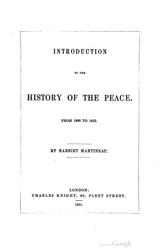 Introduction to the history of the peace 1800 to 1815