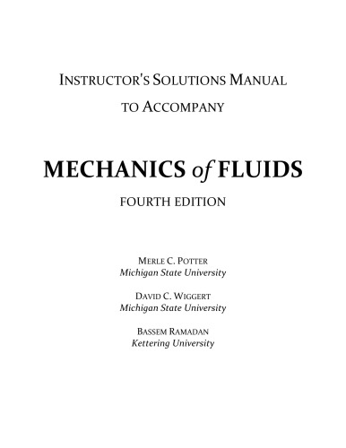 Mechanics of Fluids - Instructor’s solution manual