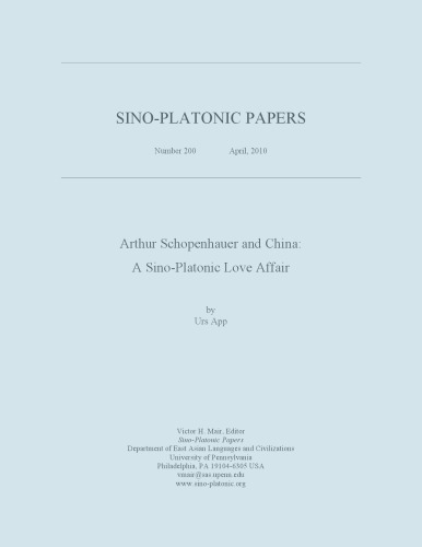 Arthur Schopenhauer and China: A Sino-Platonic Love Affair