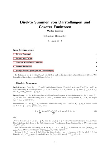 Direkte Summen von Darstellungen und Coxeter Funktoren