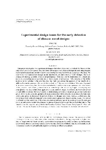 Experimental design issues for the early detection of disease: novel designs
