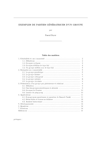 Exemples de parties génératrices d’un groupe
