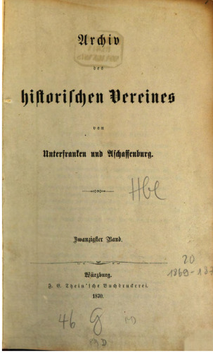 Archiv des Historischen Vereins von Unterfranken und Aschaffenburg