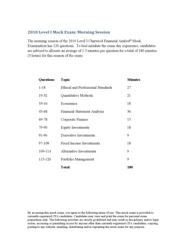 CFA 2010 Level I Mock Exam Morning Afternoon Session