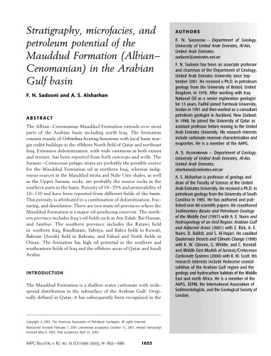 Stratigraphy, microfacies, and petroleum potential of the Mauddud Formation (Albian-Cenomanian) in the Persian Gulf basin
