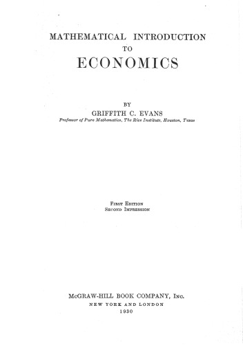 Mathematical Introduction to Economics