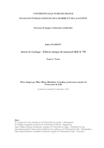 Anseïs de Carthage - Édition critique du manuscrit BnF fr. 793