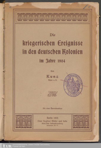 Die kriegerischen Ereignisse in den deutschen Kolonien im Jahre 1904