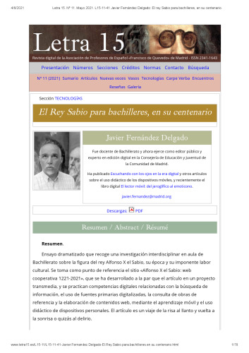 El Rey Sabio para bachilleres, en su centenario
