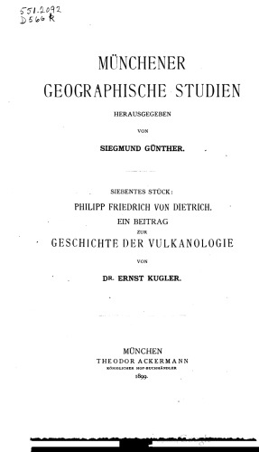 Philipp Friedrich von Dietrich : Ein Beitrag zur Geschichte der Vulkanologie