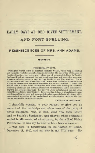Early Days at Red River Settlement, and Fort Snelling - 1821-1829