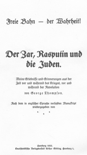 Der Zar, Rasputin und die Juden
