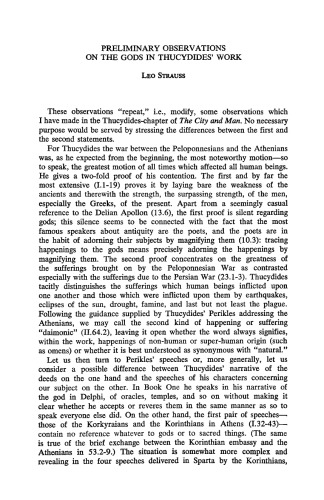"Preliminary Observations on the Gods in Thucydides’ Work"