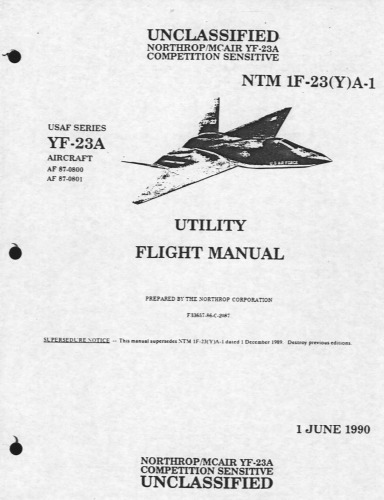 Northrop YF-23 Aircraft Utility Flight Manual NTM 1F-23(Y)A-1