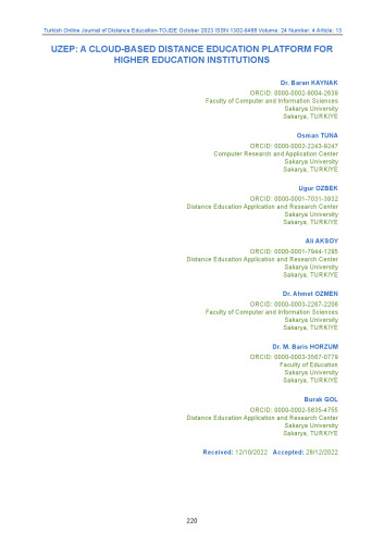 UZEP: A CLOUD-BASED DISTANCE EDUCATION PLATFORM FOR HIGHER EDUCATION INSTITUTIONS
