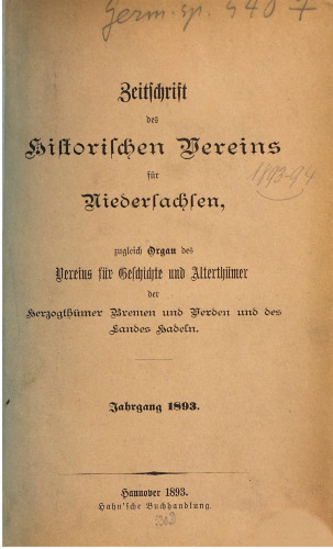 Zeitschrift des Historischen Vereins für Niedersachsen
