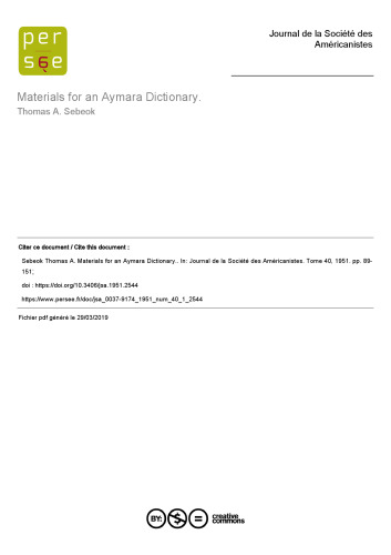 Materials for an Aymara Dictionary
