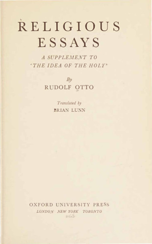 Religious Essays: A Supplement to 'The Idea of the Holy'