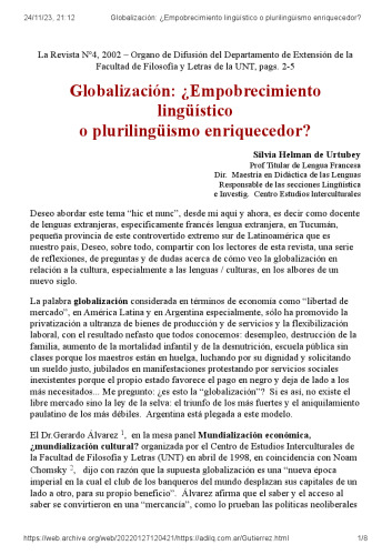 Globalización: ¿Empobrecimiento lingüístico o plurilingüismo enriquecedor?