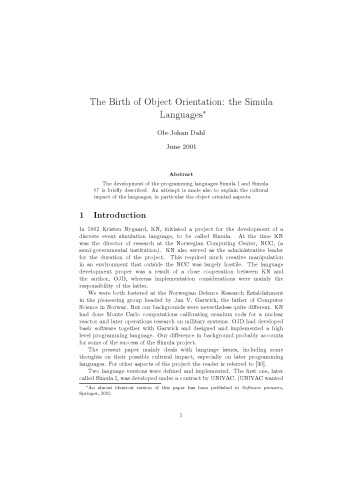 The birth of object orientation.The Simula languages