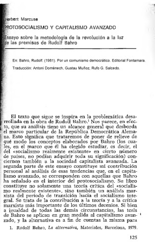 Protosocialismo y capitalismo avanzado. Ensayo sobre la metodología de la revolución a la luz de las premisas de Rudolf Bahro