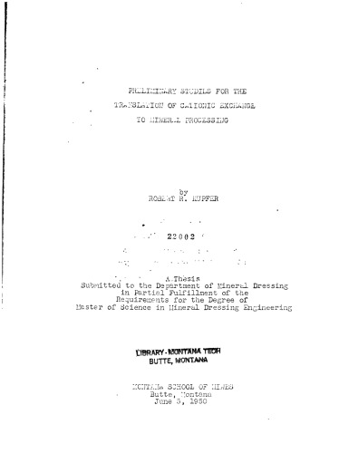 Preliminary Studies for the Translation of Cationic Exchange to Mineral Processing