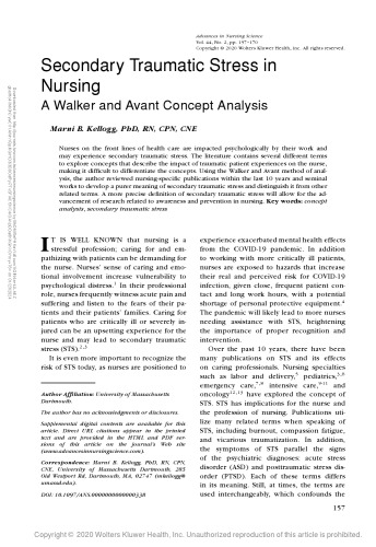 Secondary Traumatic Stress in Nursing: A Walker and Avant Concept Analysis