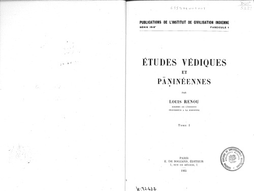 Etudes védiques et pāṇinéennes 1