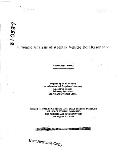 A SIMPLE ANALYSIS OF REENTRY VEHICLE ROLL RESONANCE