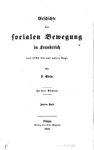 Geschichte der socialen [sozialen] Bewegung in Frankreich von 1789 bis auf unsere Tage